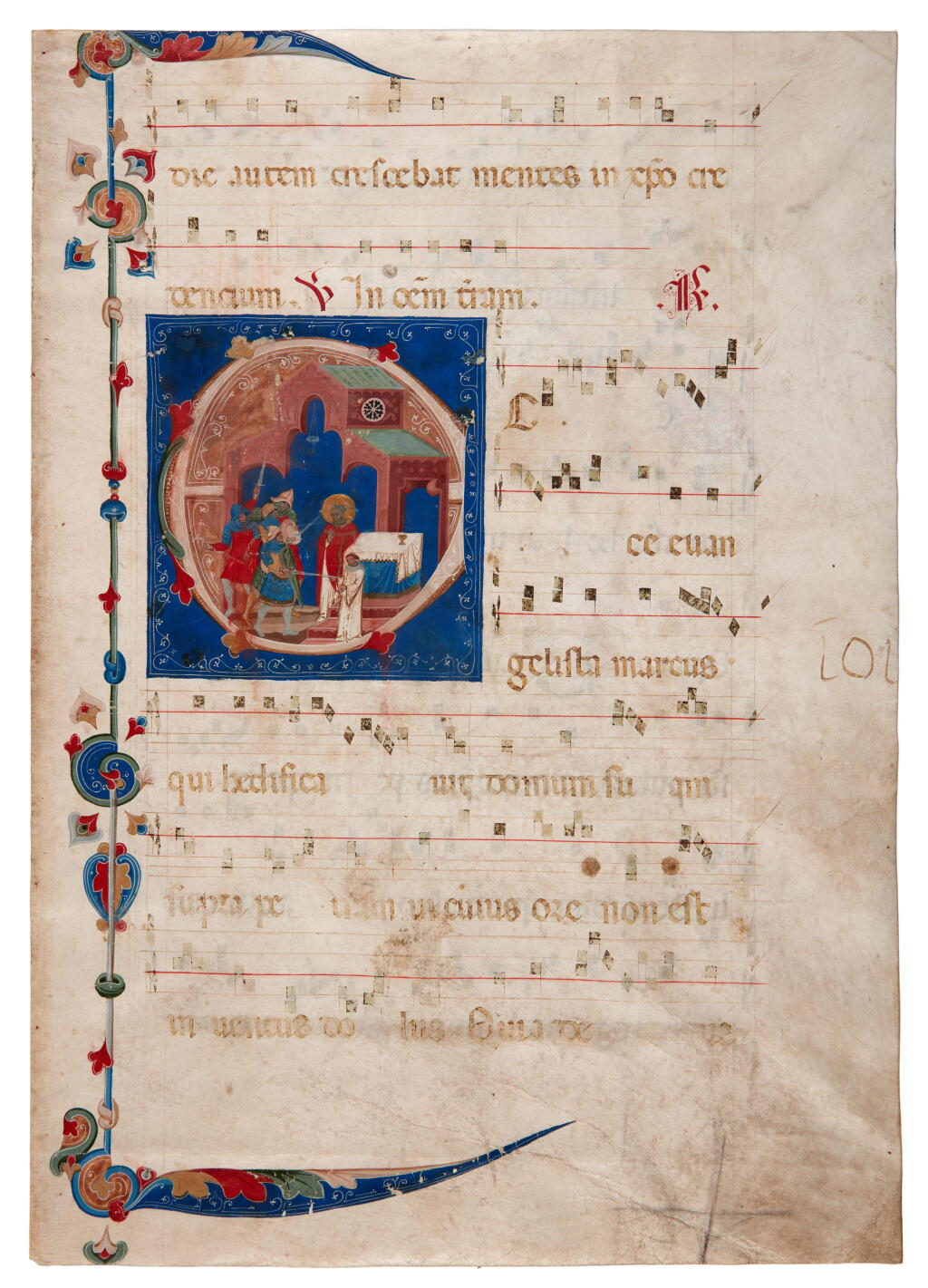 View full screen - View 1 of Lot 3. Martyrdom of St Mark on a leaf from a Gradual | Italy, Bologna | 1st half of the fourteenth century.