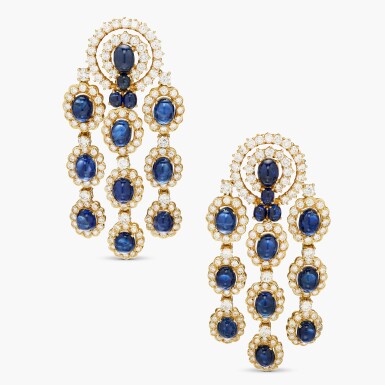 View full screen - View 1 of Lot 419. Pair of Sapphire and Diamond Earclips.