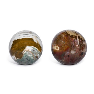 View full screen - View 1 of Lot 1944. Two Madagascan Ocean Jasper Spheres.