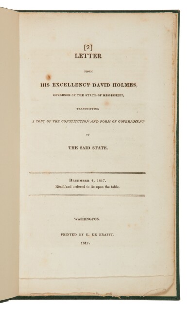 View full screen - View 1 of Lot 147. Mississippi | The first state constitution, as adopted in 1817.