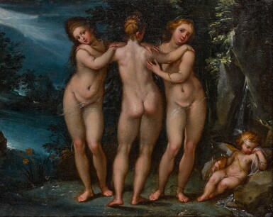 View full screen - View 1 of Lot 133. The Three Graces with Cupid asleep.