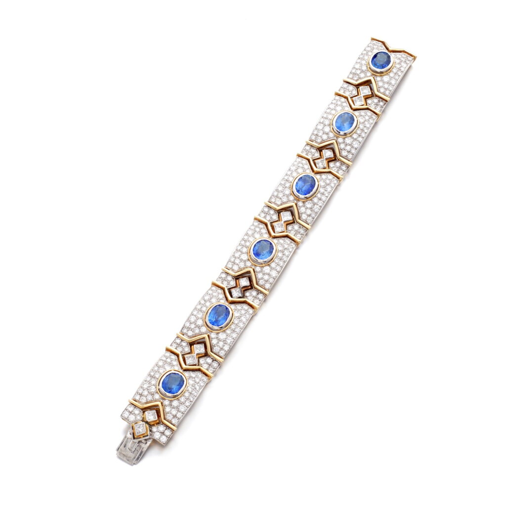 View full screen - View 1 of Lot 991. Sapphire and diamond bracelet.