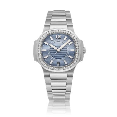View full screen - View 1 of Lot 2231. Nautilus, Reference 7008 | A stainless steel and diamond-set bracelet watch with date and mother-of-pearl dial, Circa 2013 | 百達翡麗 | Nautilus 型號7008 | 精鋼鑲鑽石鏈帶腕錶,備日期及珠母貝錶盤,約2013年製.