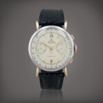 Chronograph antimagnetic, reference 4062 Montre bracelet chronographe antimagnétique en acier et or rose avec cornes en forme de goutte | Stainless steel and pink gold antimagnetic chronograph wristwatch with teardrop lugs Vers 1947 | Circa 1947