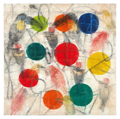 View full screen - View 1 of Lot 426. Untitled (White and Colored Birds and Balls in Cage).