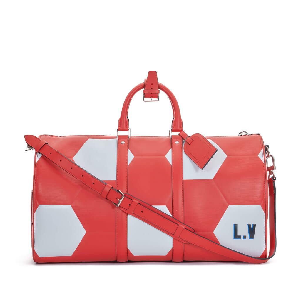 View full screen - View 1 of Lot 748. Red and White Calfskin Limited Edition Fifa World Cup Hexagonal Bandouliere Keepall 50 Silver Hardware, 2018.