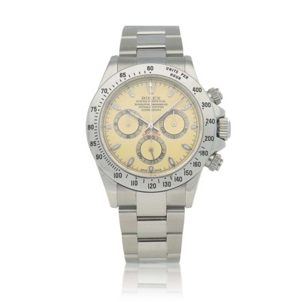 View full screen - View 1 of Lot 413. 'Citrus' Daytona, Ref. 116520 Stainless steel chronograph wristwatch with bracelet Circa 2002.