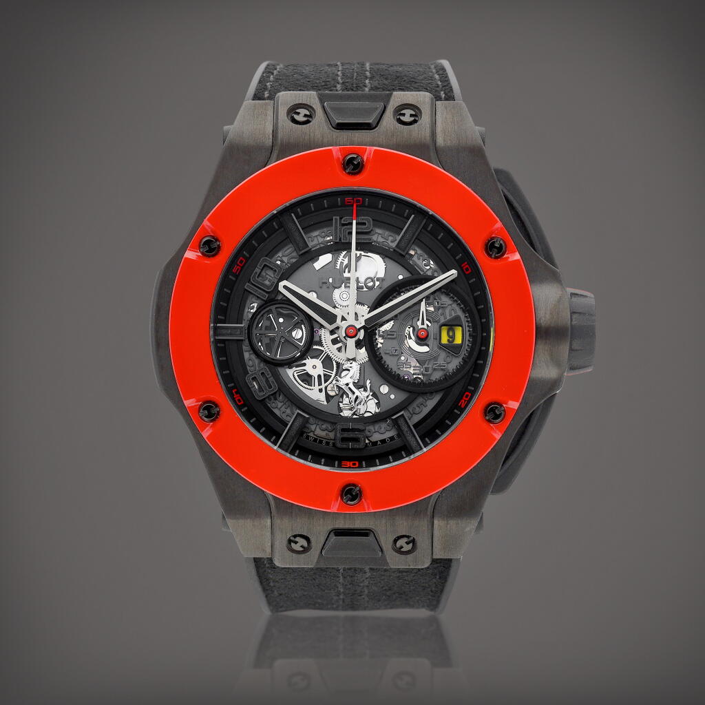 View full screen - View 1 of Lot 8920. Big Bang Unico “Ferrari”, Reference 402.QF.0110.WR | A limited edition carbon and red ceramic semi-skeletonised flyback chronograph wristwatch with date, Circa 2018 | 宇舶 | Big Bang Unico “Ferrari” 型號402.QF.0110.WR | 限量版鍛碳及紅色陶瓷半鏤空飛返計時腕錶,備日期顯示,約2018年製.