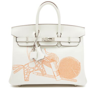 View full screen - View 1 of Lot 10. Limited Edition White Swift In and Out Birkin 25 Palladium Hardware, 2023.