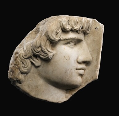 View full screen - View 1 of Lot 45. A MARBLE RELIEF FRAGMENT OF ANTINOUS, 19TH CENTURY, OR EARLIER.