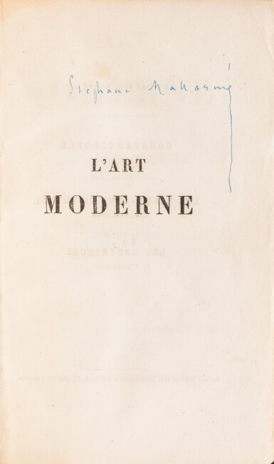 View full screen - View 1 of Lot 81. L’Art moderne. Paris, 1856. Exemplaire de Stéphane Mallarmé, en reliure de l'époque. Avec un exemplaire de "Italia", Lecou, 1852..