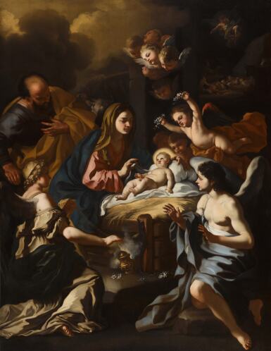 View full screen - View 1 of Lot 182. The Christ Child in the manger adored by angels.