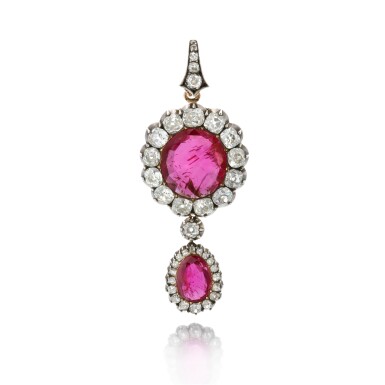 View full screen - View 1 of Lot 8. Ruby and diamond pendant (Pendente in rubini e diamanti) .