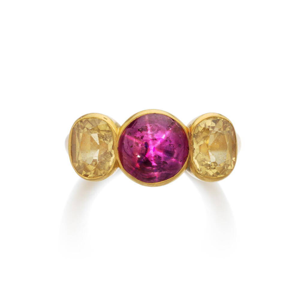 View full screen - View 1 of Lot 1109. Star ruby and yellow sapphire ring, mid-19th century.