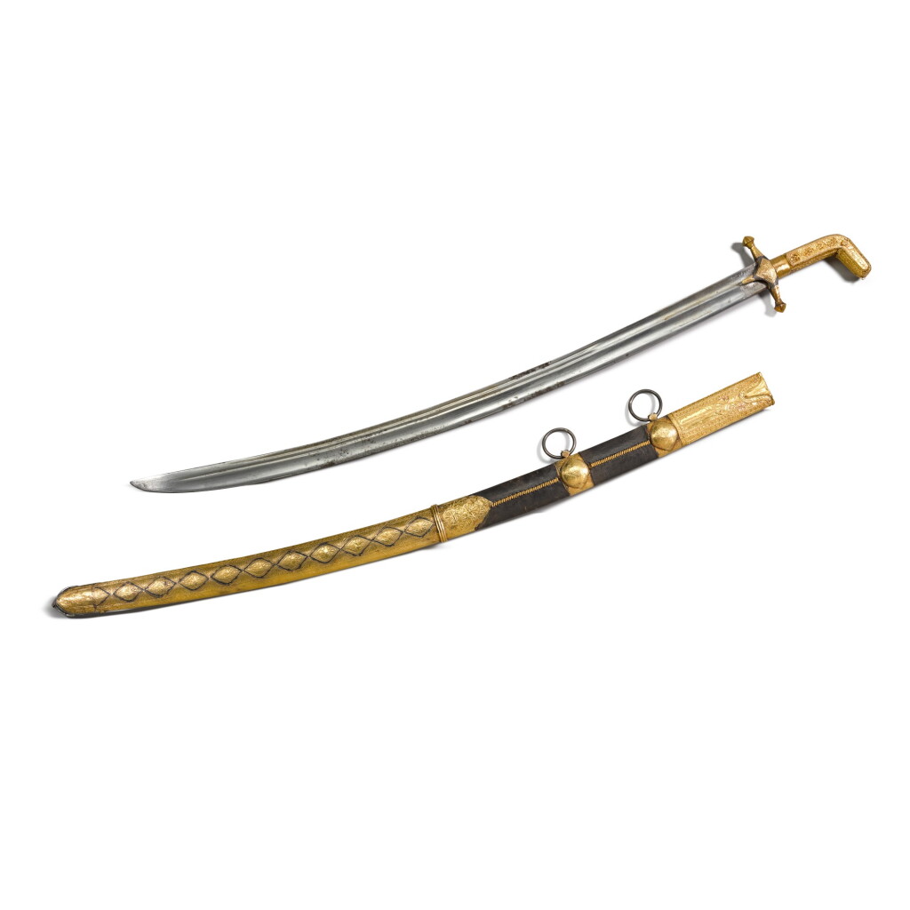 View full screen - View 1 of Lot 248. A gold-hilted sword (saif) and scabbard, Arabian Peninsula, circa 1900.