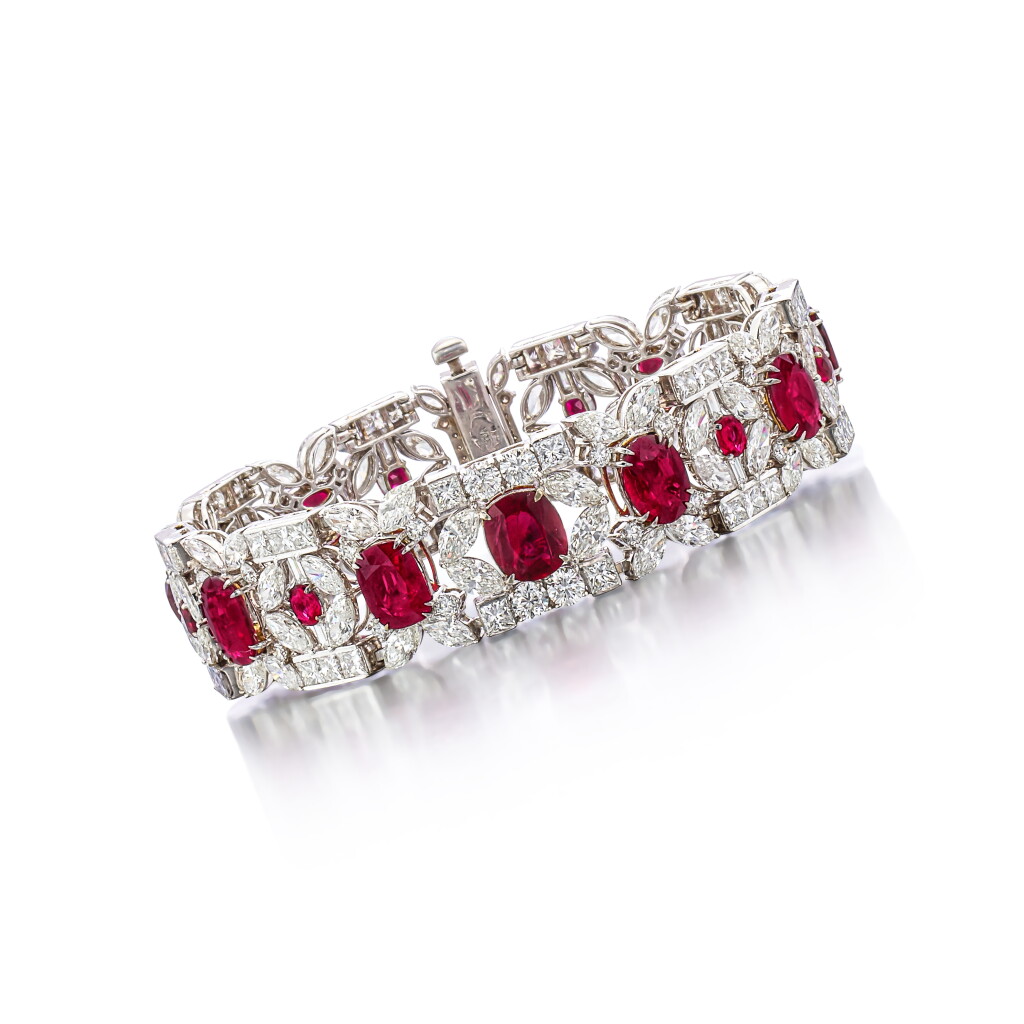 View full screen - View 1 of Lot 1616. Ruby and Diamond Bracelet | 天然「緬甸」未經加熱紅寶石 配 鑽石 手鏈 (紅寶石共重約21.46克拉).