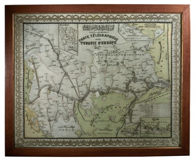 View full screen - View 1 of Lot 147. Turkey | A silver woven map titled 'Carte télégraphique de la Turquie de 1892'.