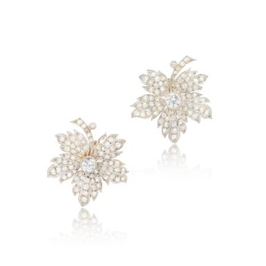View full screen - View 1 of Lot 1036. Pair of diamond earrings, circa 1870 and later.