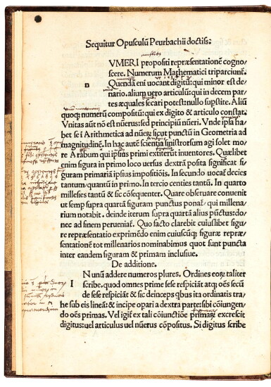 View full screen - View 1 of Lot 215. Peurbach, Institutiones in arithmeticam, Vienna, 1511, modern half calf, slipcase.