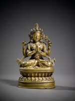 A Copper Alloy Figure of Sadakshari Lokeshvara with Silver Inlay, Tibet, 16th Century