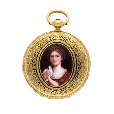 View full screen - View 1 of Lot 190. A gold and enamel hunting cased lever watch Circa 1860, no. 8935.