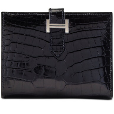 View full screen - View 1 of Lot 163. Black Shiny Mississippiensis Alligator Béarn Wallet Palladium Hardware, 2024.