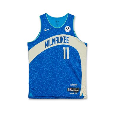 View full screen - View 1 of Lot 113. Brook Lopez Milwaukee Bucks 2023-2024 Game Worn City Edition Jersey .