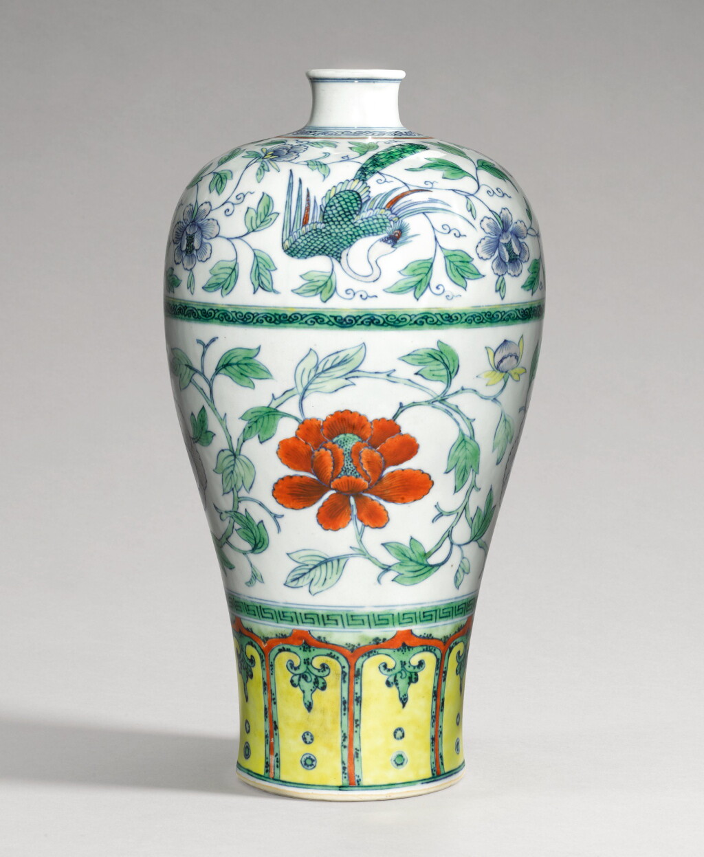 View full screen - View 1 of Lot 19. A RARE YUAN-STYLE DOUCAI MEIPING, QING DYNASTY, 18TH CENTURY | 清十八世紀 闘彩纏枝花卉紋梅瓶.