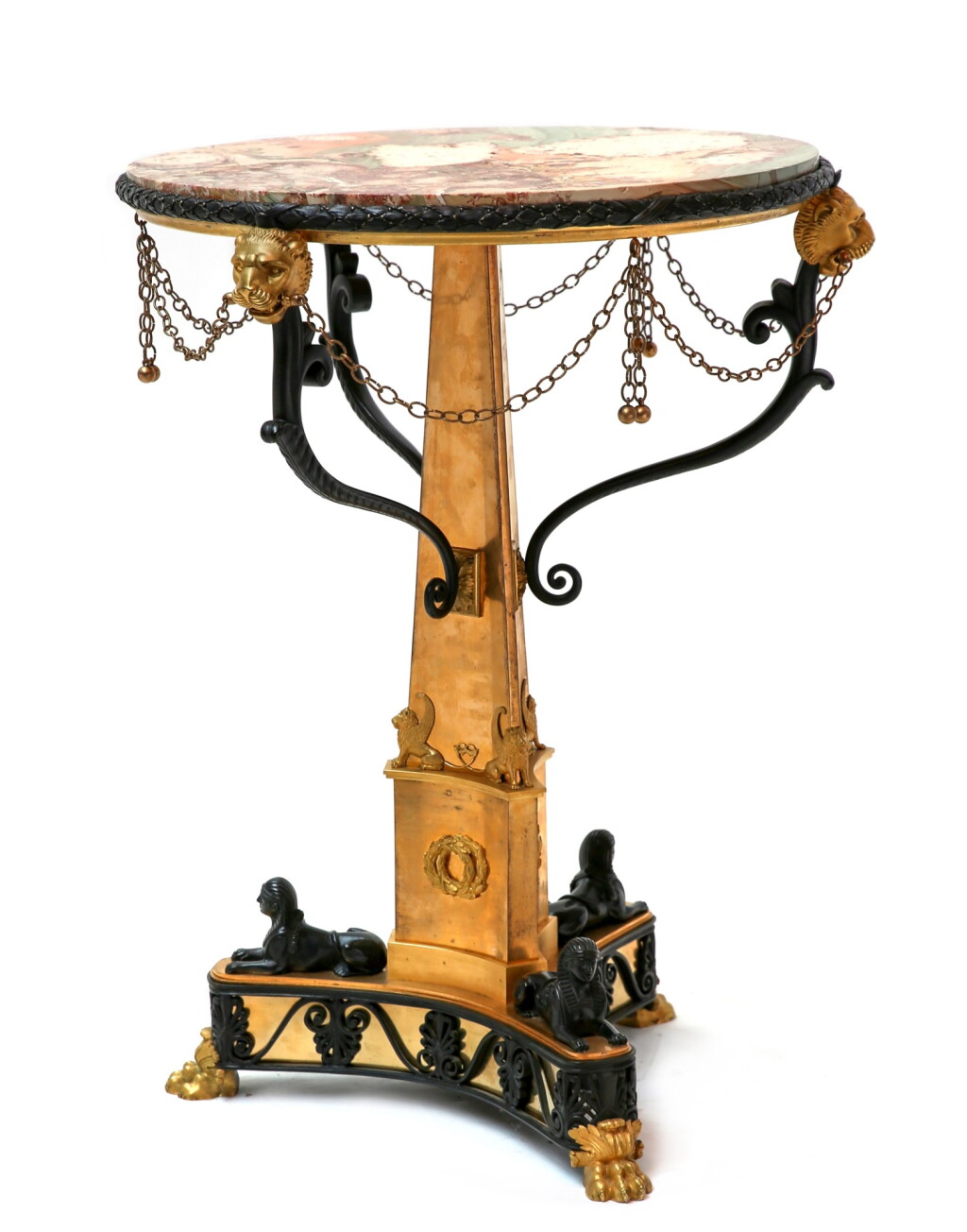 View full screen - View 1 of Lot 58. A GILT AND PATINATED BRONZE AND MARBLE NEOCLASSICAL CENTER TABLE, ATTRIBUTED TO ALEXIS DECAIS AND RUNDELL, BRIDGE & RUNDELL, LONDON, CIRCA 1800-1805 | GUÉRIDON EN BRONZE PATINÉ ET DORÉ ET MARBRE ATTRIBUÉ À ALEXIS DECAIS ET RUNDELL, BRIDGE & RUNDELL, LONDRES, VERS 1800-1805.