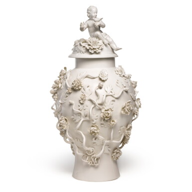 View full screen - View 1 of Lot 40. A Berlin (Wegely) white porcelain baluster vase and cover,, 1751-7.