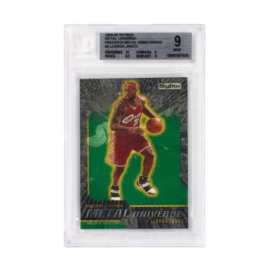 View full screen - View 1 of Lot 16. 2008-09 SkyBox Metal Universe Precious Metal Gems PMG Green #2 LeBron James | LeBron PMG Debut.