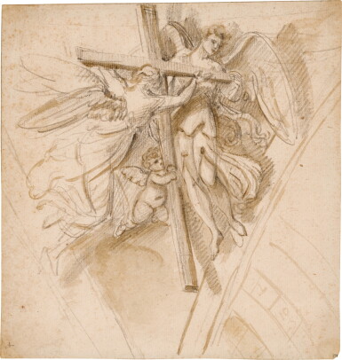 View full screen - View 1 of Lot 116. A Design for a Pendentive: Angels and a winged putto carrying a cross.