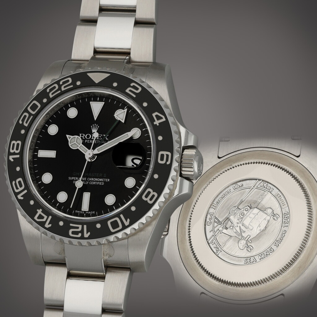View full screen - View 1 of Lot 69. 'Sea-King' GMT-Master II, Reference 116710LN | A limited edition military stainless steel dual time zone wristwatch with date and bracelet | Circa 2014.