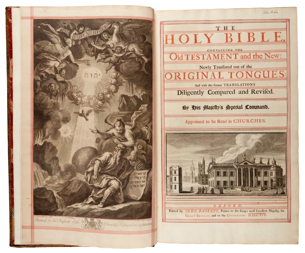 View full screen - View 1 of Lot 11. Bible, English | King James version. Oxford, Baskett, 1717, the Wardington copy of the "Vinegar" Bible, with fore-edge paintings.