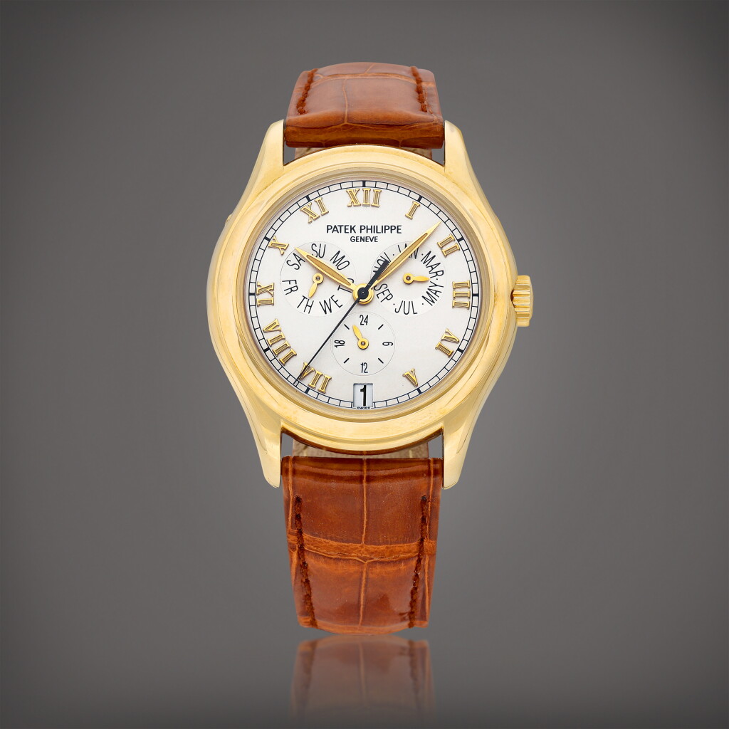 View full screen - View 1 of Lot 8658. Reference 5035 | A yellow gold annual calendar wristwatch with 24 hour indication, Circa 1999 | 百達翡麗 | 型號5035 | 黃金年曆腕錶,備24小時顯示,約1999年製.