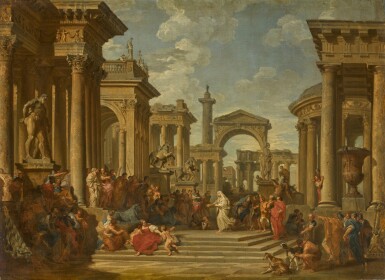 View full screen - View 1 of Lot 16. A capriccio of the Roman forum with Tuccia, the Vestal Virgin.