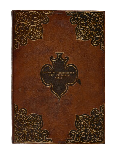 View full screen - View 1 of Lot 145. Giovio, Vitae duodecim vicecomitum Mediolani principum, Paris, 1549, citron morocco by Gomar Estienne for Mahieu.
