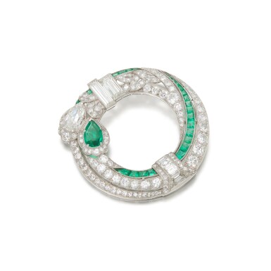 View full screen - View 1 of Lot 266. Emerald and diamond brooch | Oscar Heyman & Brothers | 祖母綠配鑽石別針,約1927年.