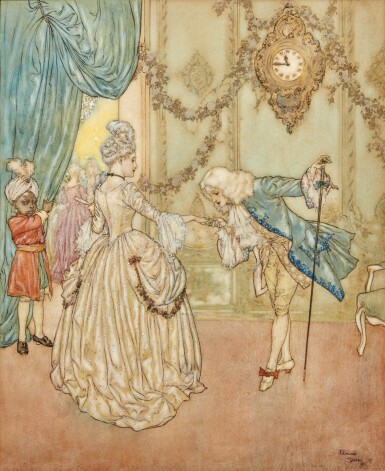 View full screen - View 1 of Lot 263. Edmund Dulac | Original illustration for Cinderella ("Whereupon she instantly desired..."), 1910, signed by the artist.