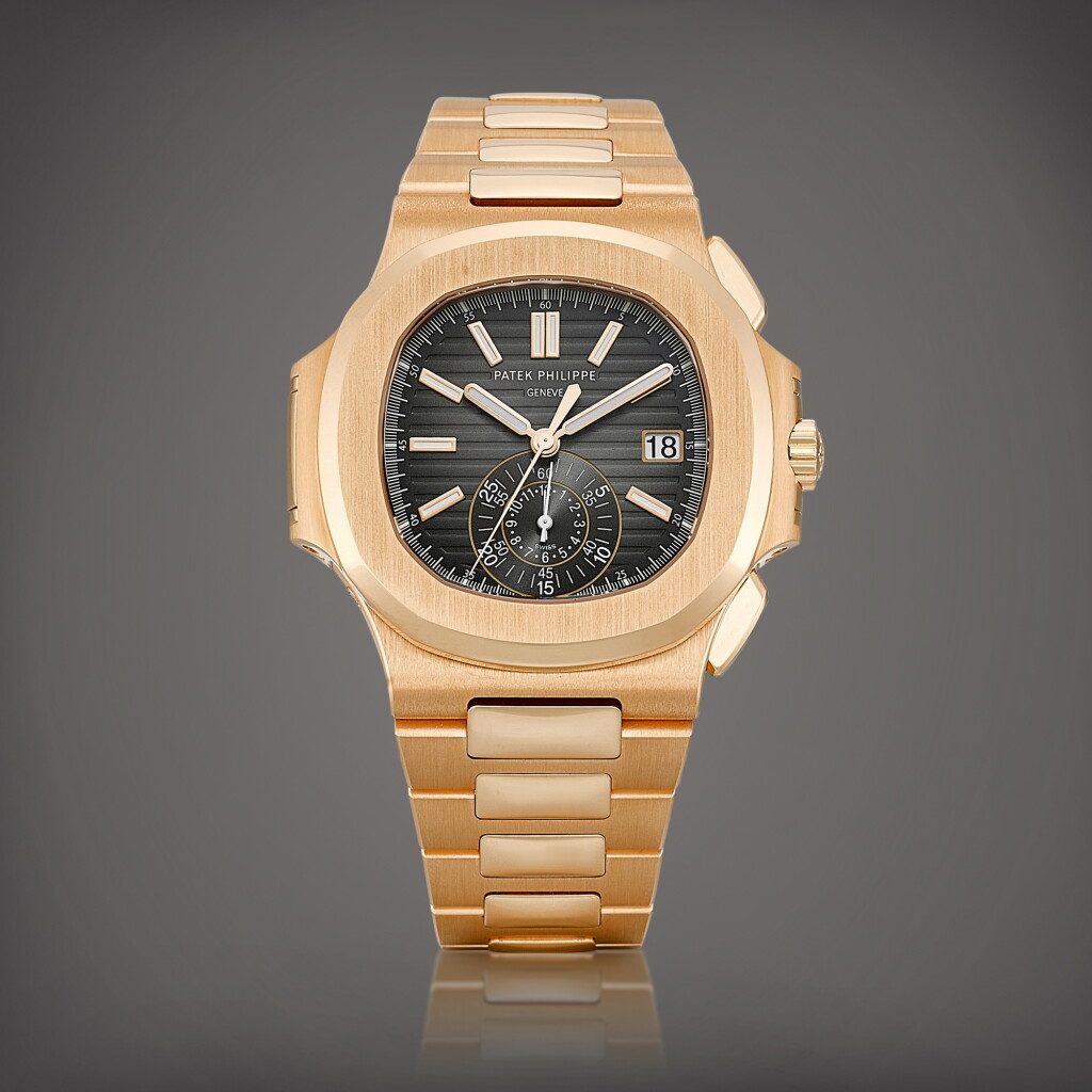 View full screen - View 1 of Lot 2139. Nautilus, Reference 5980 | A pink gold flyback chronograph bracelet watch with date, Circa 2022 | 百達翡麗 | NAUTILUS 型號5980 | 粉紅金飛返計時鏈帶腕錶,備日期顯示,約2022年製.