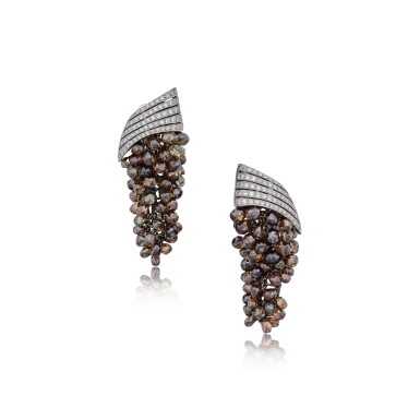 View full screen - View 1 of Lot 259. Pair of Colored Diamond and Diamond Earclips.