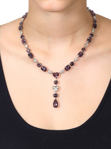 View full screen - View 1 of Lot 1903. Alexandrite and Diamond Pendent Necklace | 天然「巴西」亞歷山大變色石 配 鑽石 項鏈 (亞歷山大變色石共重約50.59克拉).