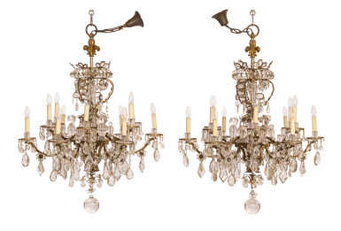 View full screen - View 1 of Lot 1110. A pair of Baroque style cut glass and gilt bronze twelve-light chandeliers, possibly Italian, 19th century.