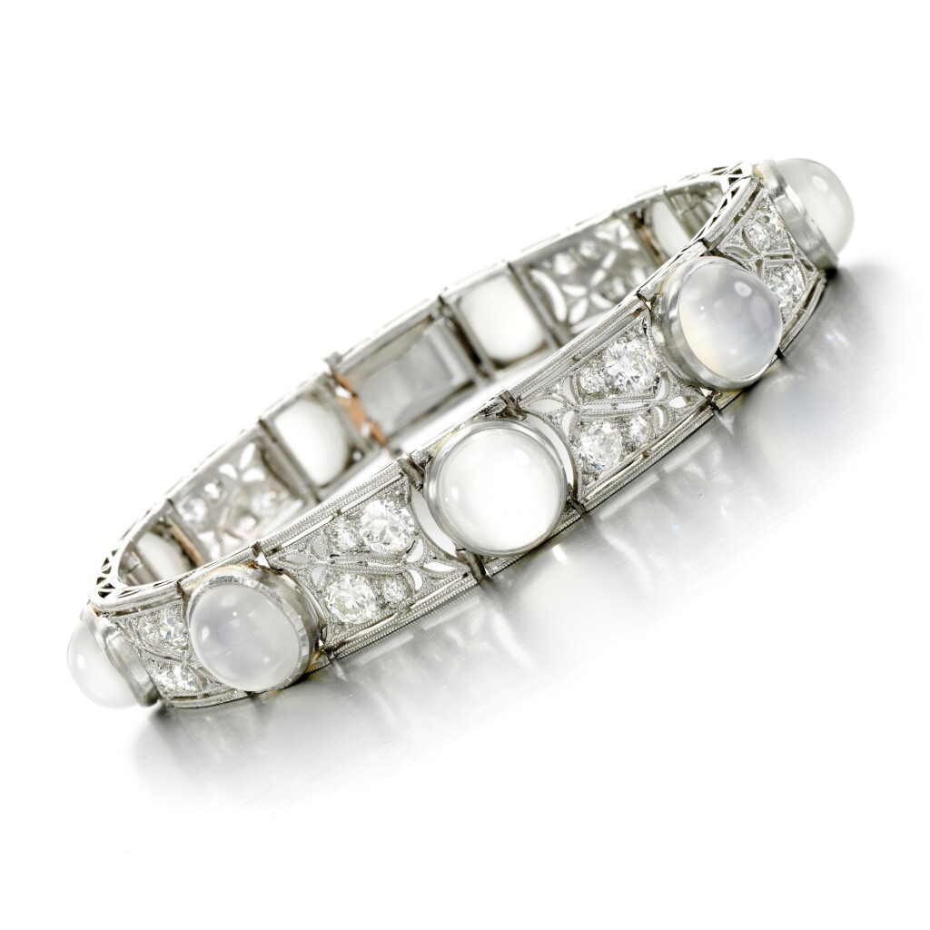 View full screen - View 1 of Lot 21. Moonstone and diamond bracelet, early 20th century.