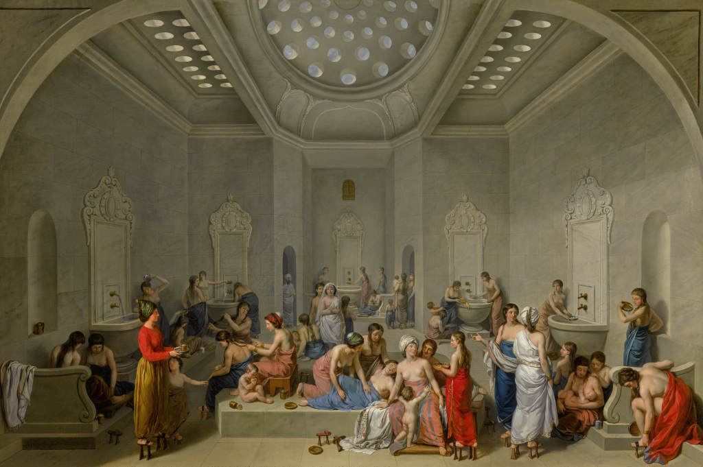 View full screen - View 1 of Lot 56. JEAN-JACQUES-FRANÇOIS LE BARBIER | A FEMALE TURKISH BATH OR HAMMAM.