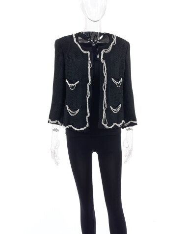 View full screen - View 1 of Lot 21. CHANEL | FAUX PEARL-TRIM JACKET.