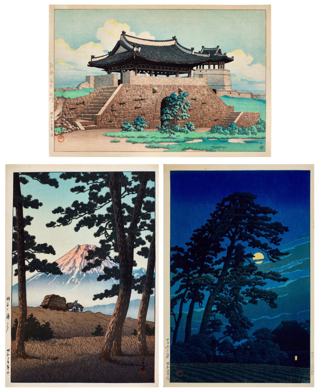 View full screen - View 1 of Lot 124. Kawase Hasui (1883-1957) | Three woodblock prints | Showa period, 20th century .