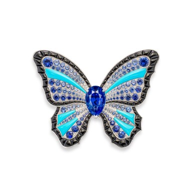 View full screen - View 1 of Lot 1747. 'Palais de la Chance' Unique Sapphire, Turquoise, Onyx and Diamond Brooch | 梵克雅寶 | 'Palais de la Chance' 藍寶石 配 綠松石 配 縞瑪瑙 配 鑽石 胸針.