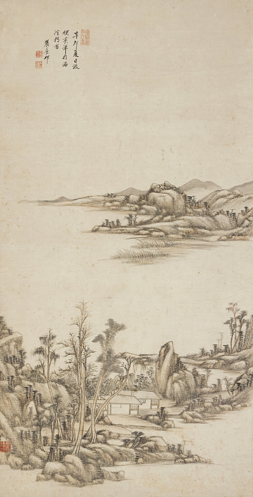 View full screen - View 1 of Lot 2526. 王原祁 倣倪黃筆意山水|Wang Yuanqi, Landscape after Ni Zan and Huang Gongwang.