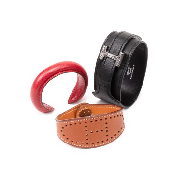 View full screen - View 1 of Lot 2064. Set of Three Hermès Bracelets in Veau Leather.
